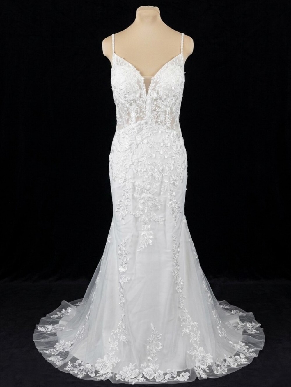 New Sz 16 White Lace Mermaid Bridal Gown with Sheer Bodice